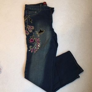 Distressed Embroidered Jeans
